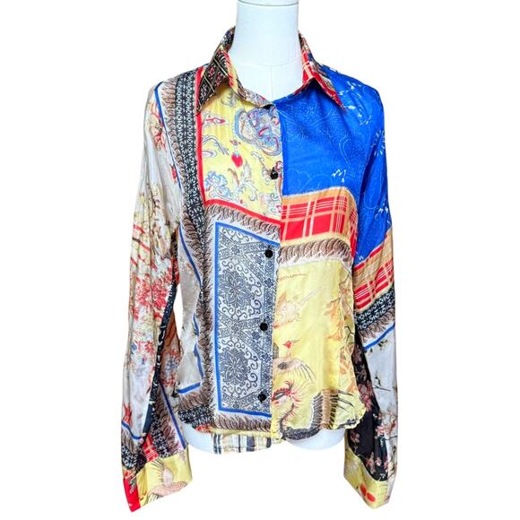 Roberto Cavalli Tops - Just Cavalli Roberto Cavalli Italian Chinoiserie 100% Silk Button Shirt Size M